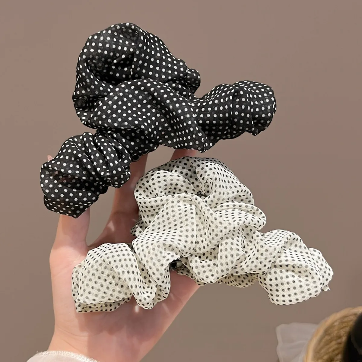 Polka Dot Mesh Claw Clip for Women – Large Jumbo Shark Hair Clip for Back-of-Head Buns, Elegant Premium Hair Accessory with Sheer Tulle Design